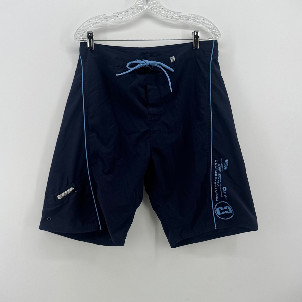 Counter Culture Mens Navy Blue Graphic Board Shorts Surf Swim‎ Trunks Size 32